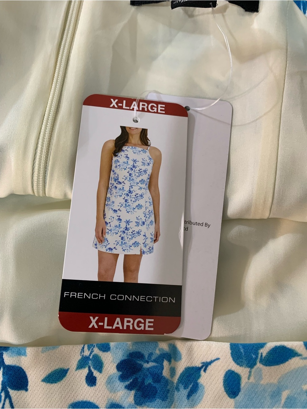 French Connection Cream Dress with Blue Floral Print a1/28